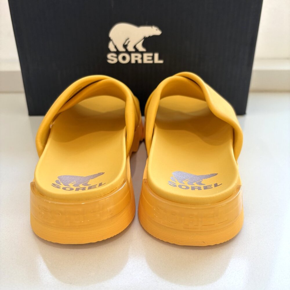 Sorel Viibe Crisscross Slide Sandals Leather Slip On Yellow Ray Sizes 9 NEW - Picture 4 of 7